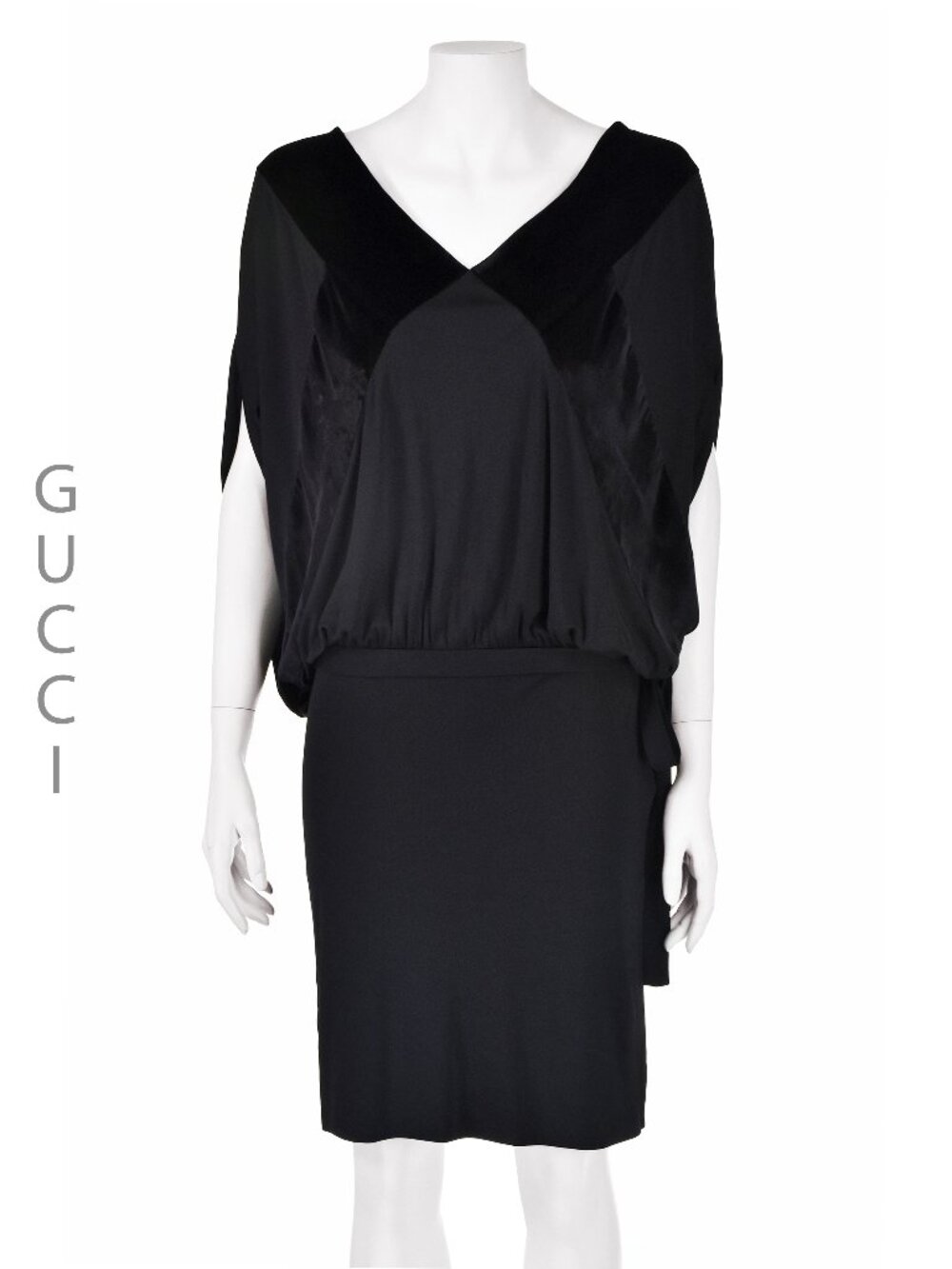 GUCCI Vntg Black Cocktail Dress w/Knit Skirt & Velvet Blouson Top SZ SM